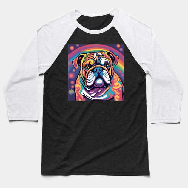 Psychedelic Bulldog Baseball T-Shirt by tocksickart